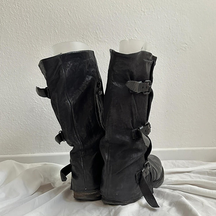 Outer Wear Retro Side Zipper Distressed Pants Tube Boots