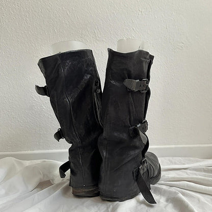 Outer Wear Retro Side Zipper Distressed Pants Tube Boots