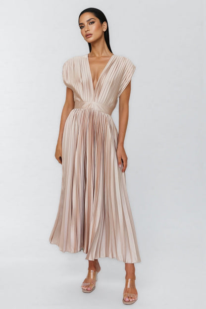 Tiya Sleeveless Pleated Maxi Dress-pink