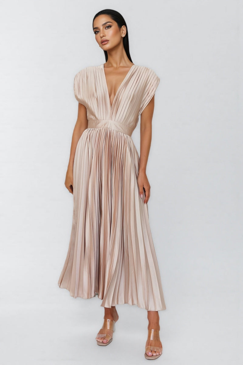 Tiya Sleeveless Pleated Maxi Dress-pink