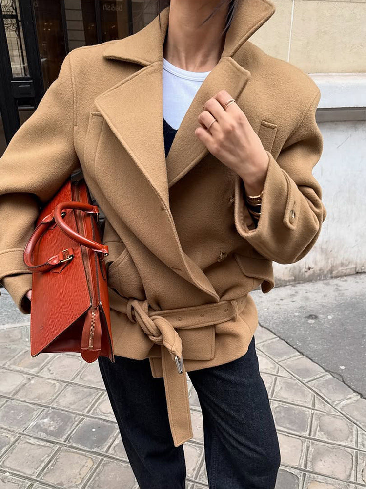 Minimalist Tie Waist Thickened Coat