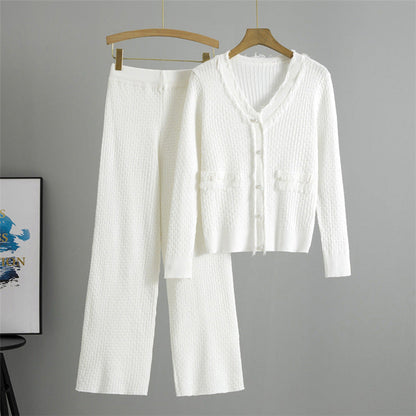 White – Color Slim-fit Knit Two Piece Set