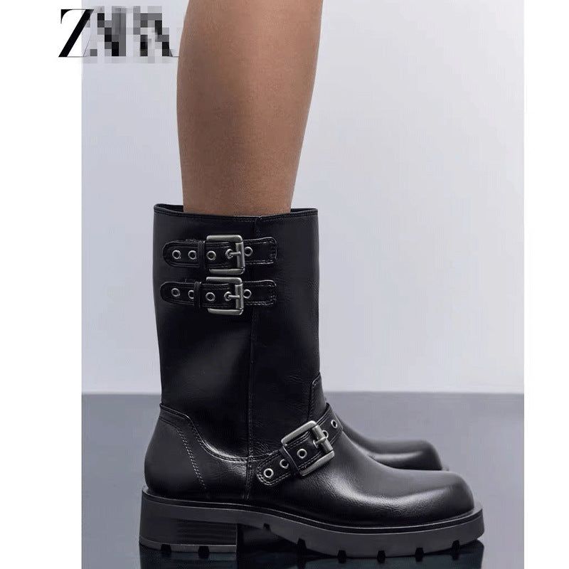 & Decoration Motorcycle Knight Retro Style Flat Shoes