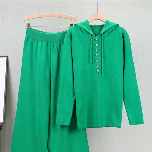 Green - Knitted Sweater Two Piece Set