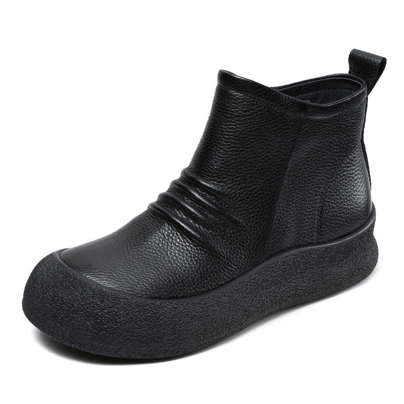 Flat Bottom Ankle Top Layer Cowhide Boots