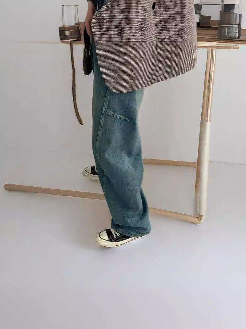 Versatile, Slim, Fashionable, Pioneering, Light Deconstruction, Split Tangent, Loose Curved Cocoon Jeans, Banana Pants for 4001