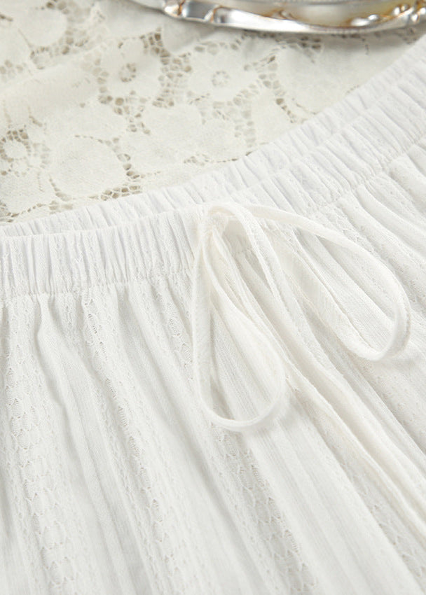 White Cotton Peplum Top and Wide-leg Pants Set
