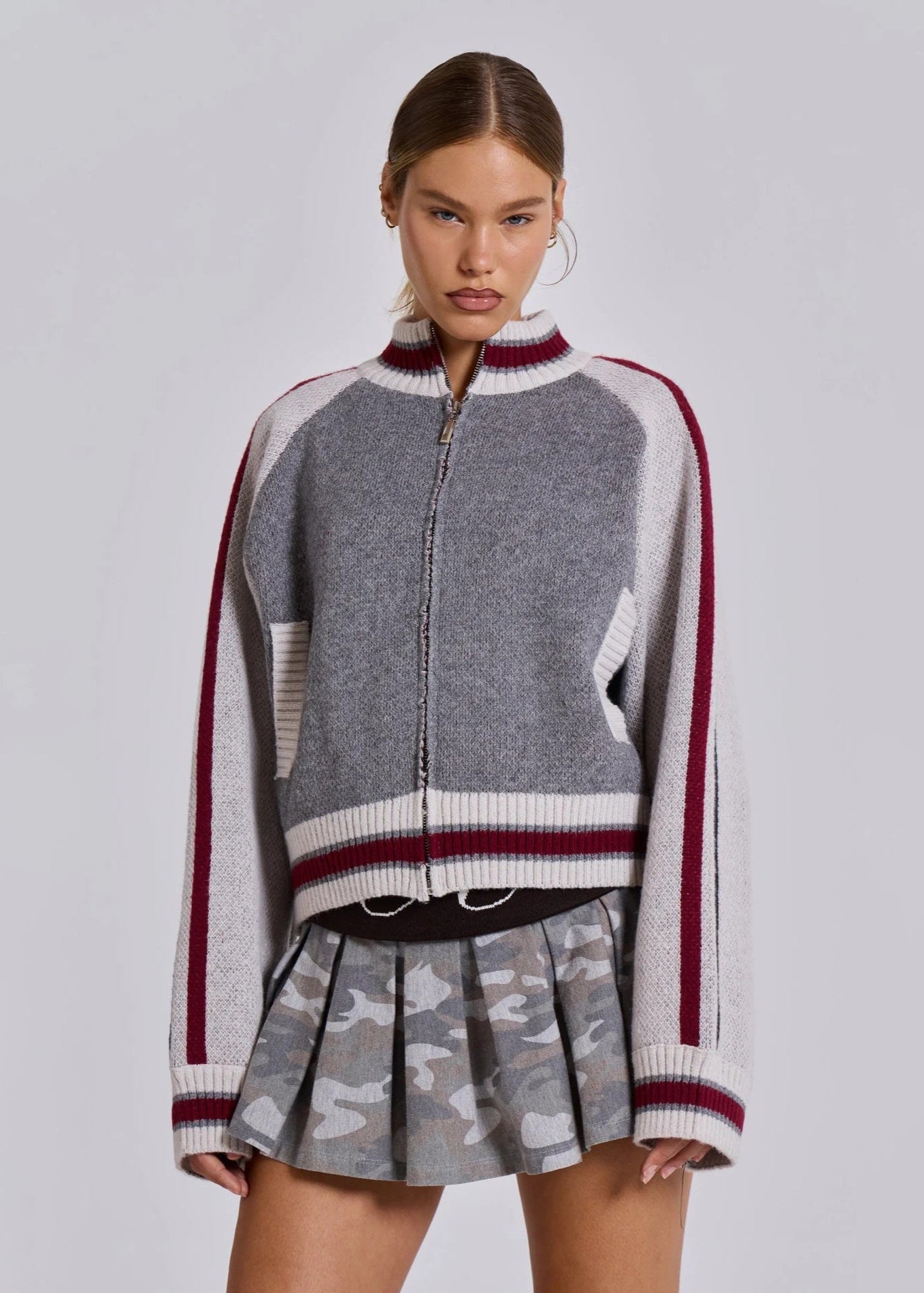 Varsity Knit Zip-up Sweater