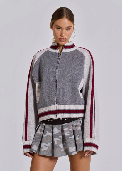 Varsity Knit Zip-up Sweater
