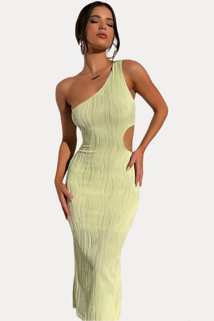 Striped Slim Slanted Shoulder Dress