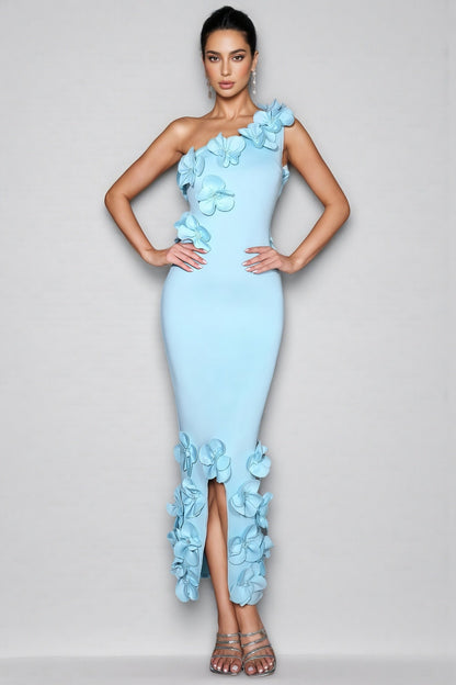 Tamarah Blue One-shoulder 3d Maxi Dress