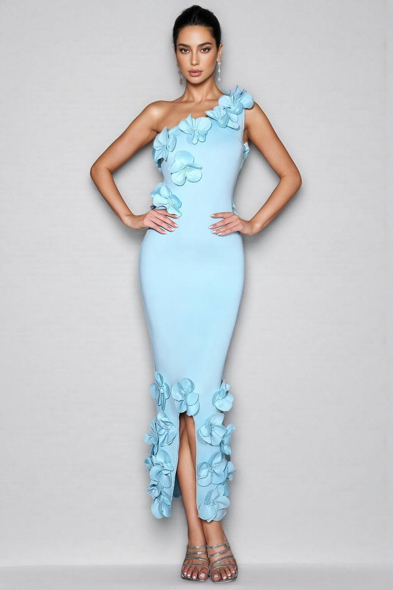 Tamarah Blue One-shoulder 3d Maxi Dress