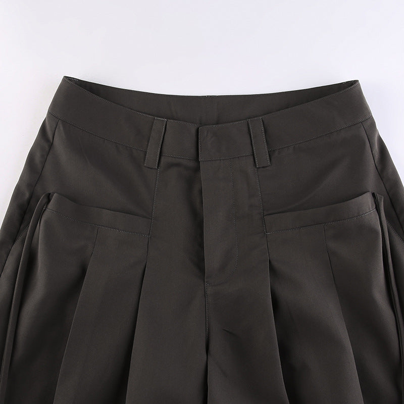 Color Y2k Cross Over Pleated Tailored Pants