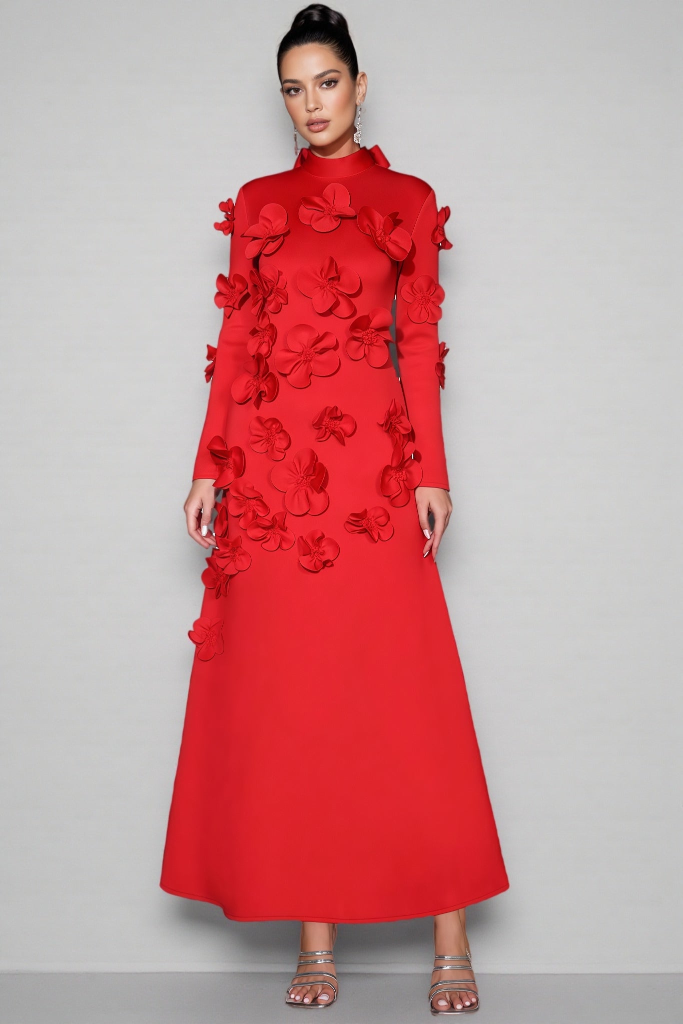 Yamaly Red 3d Maxi Dress