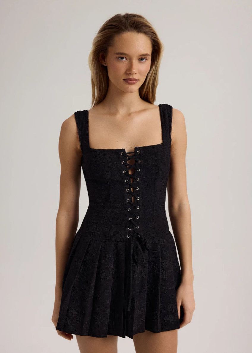Noir Lace-up Corset Mini Dress