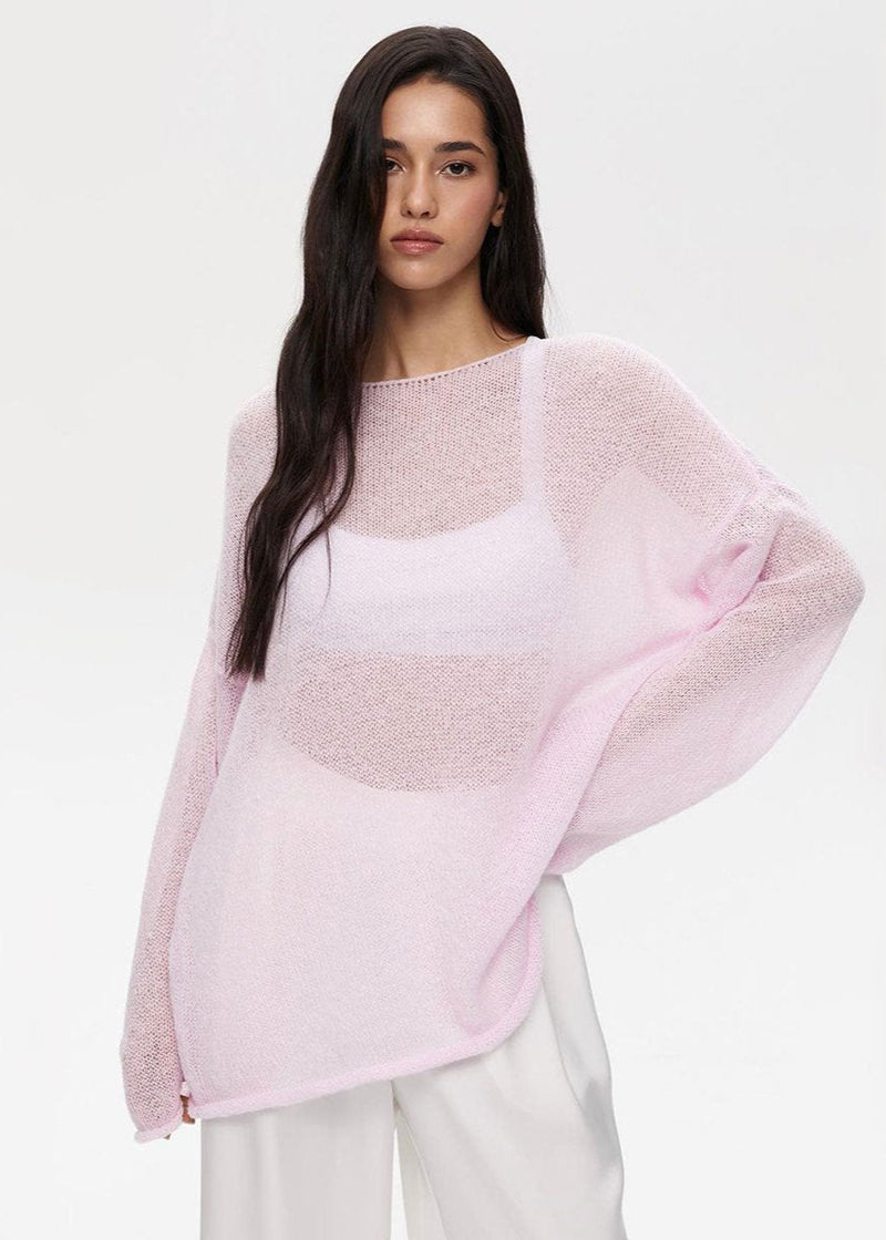 Sheer Pastel Pink Knit Sweater - Soft and