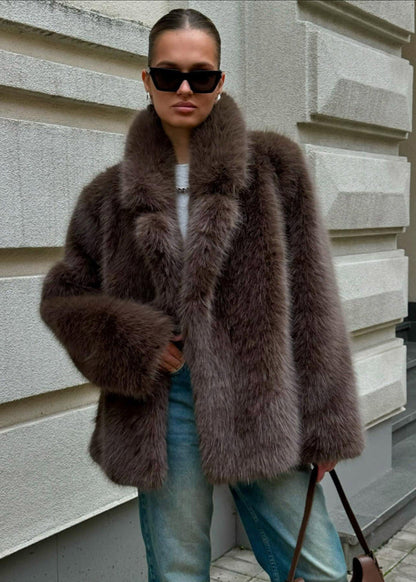 Noelle Chocolate Faux Fur Coat – Soft Short Winter Jacket