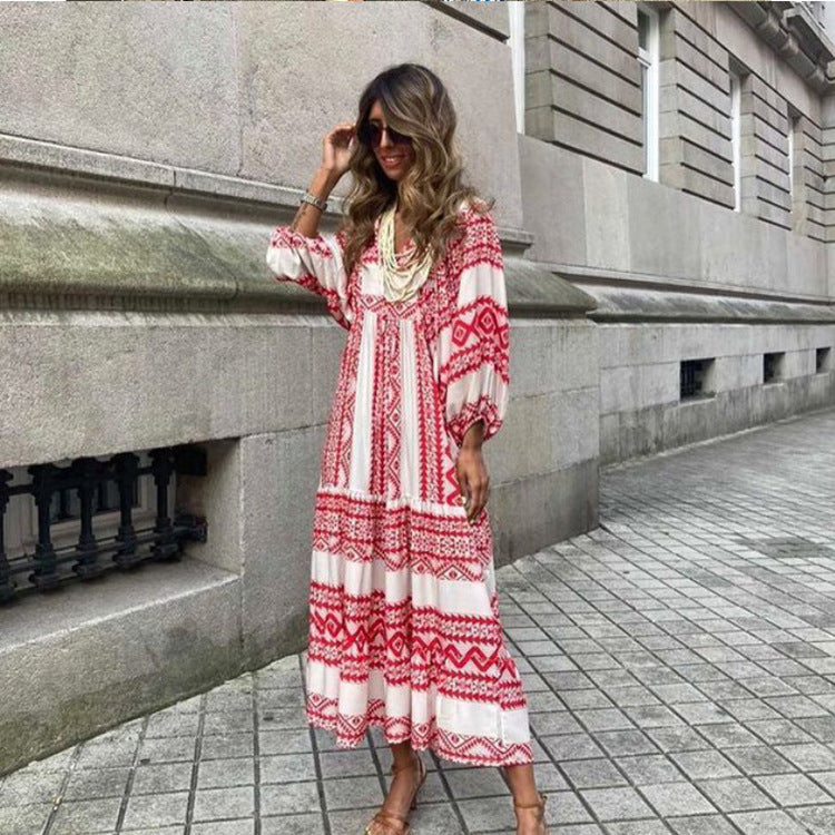 Fashionable Street Picnic Bubble Sleeve Layered Party Midi Dress