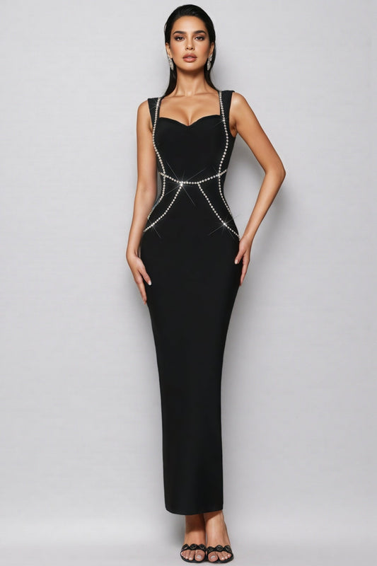 Sarynd Black Rhinestone Maxi Dress