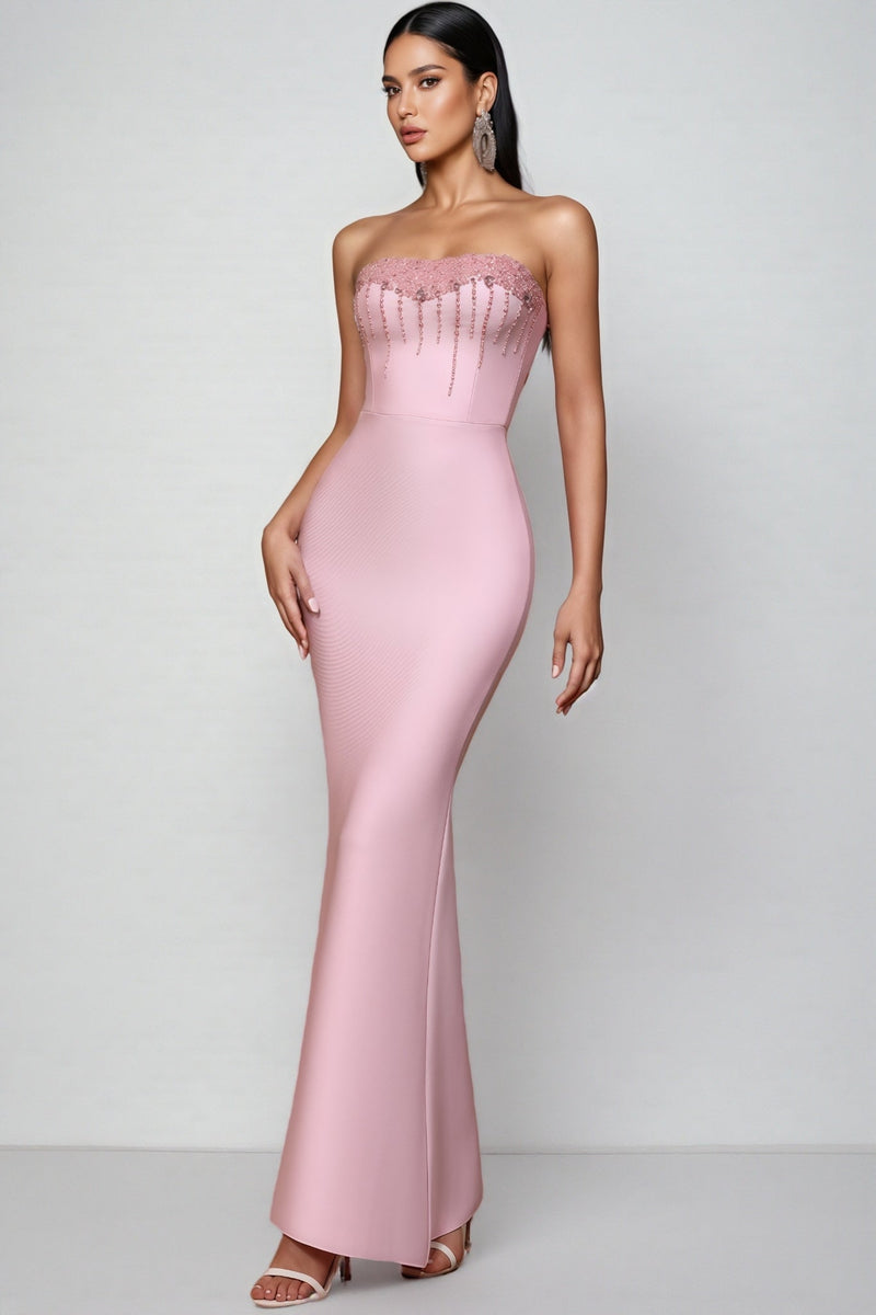 Mavik Pink Strapless Sparkling Maxi Dress