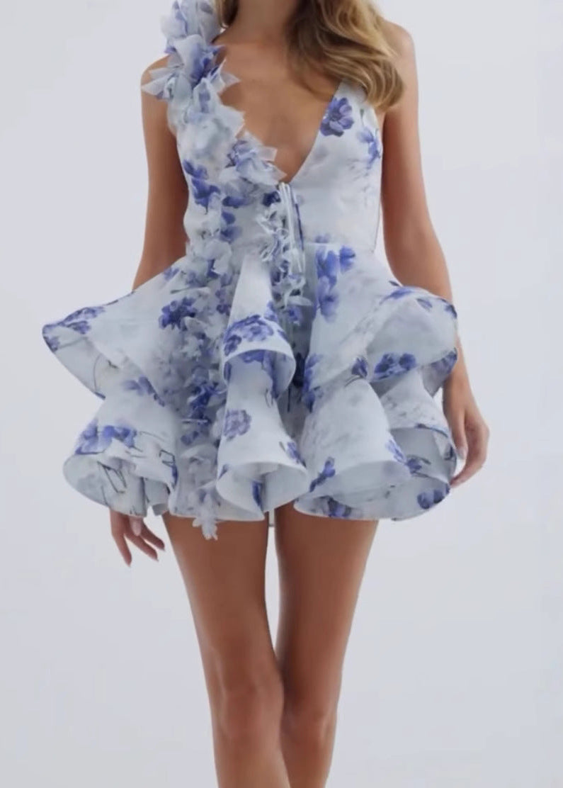 Azure Bloom - Ruffled Mini Dress