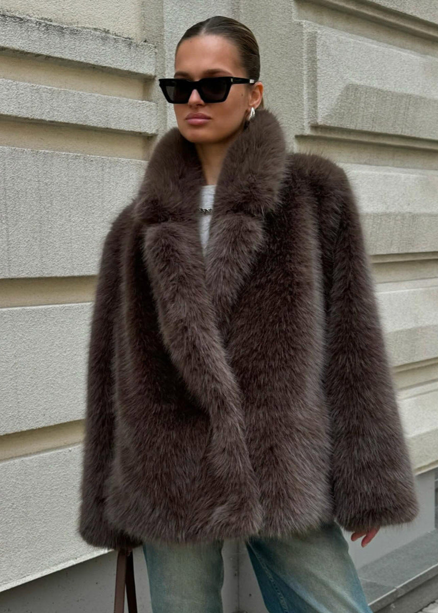 Noelle Chocolate Faux Fur Coat – Soft Short Winter Jacket