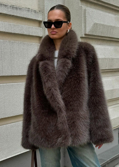 Noelle Chocolate Faux Fur Coat – Soft Short Winter Jacket