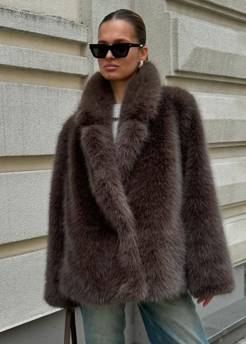 Noelle Chocolate Faux Fur Coat – Soft Short Winter Jacket