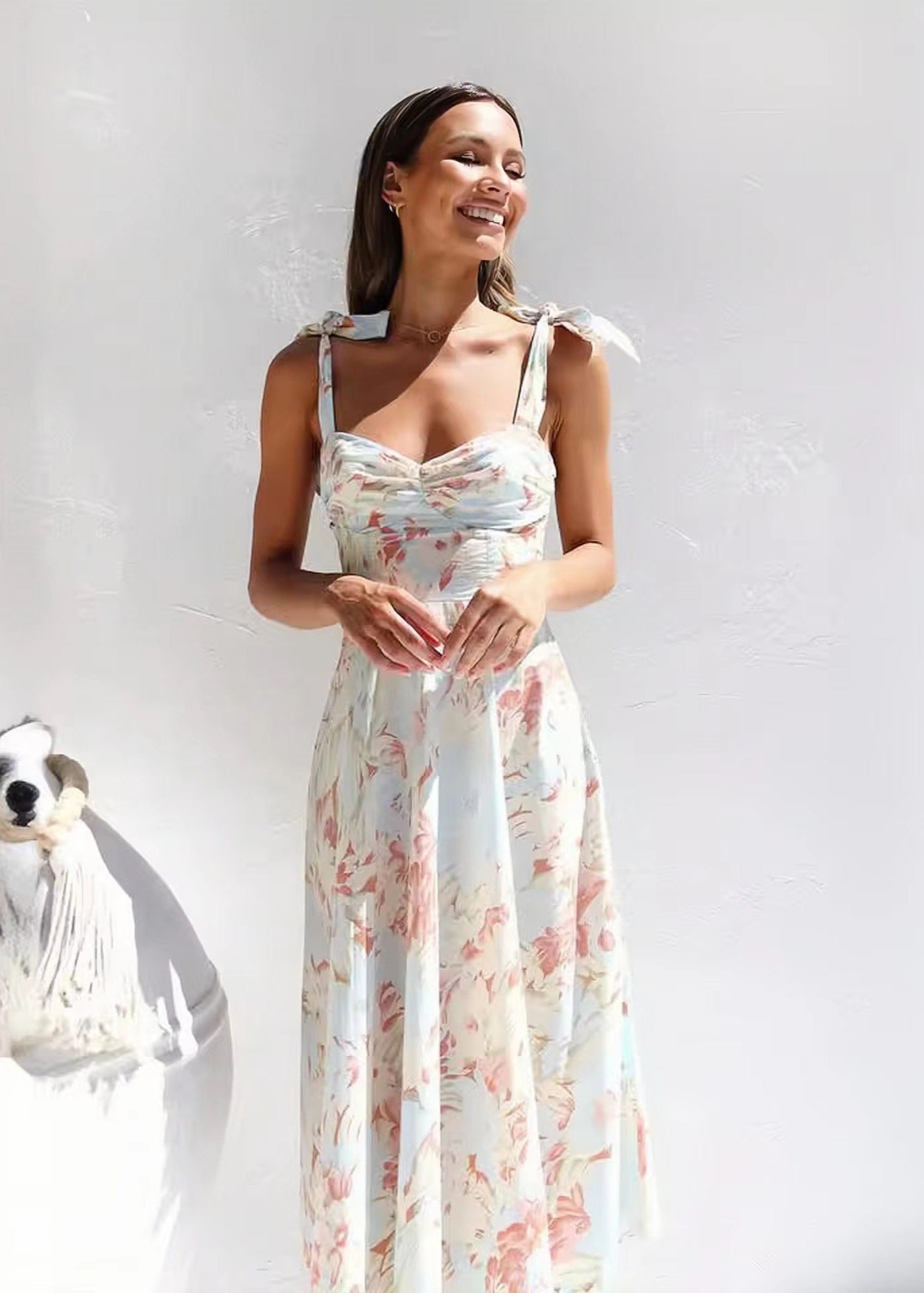 Aquarelle Dress – Soft Blue Tie-shoulder Midi