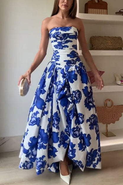 Perfect Moment Off Shoulder Ruched Bodice Drape Bubble Hem Maxi Dress