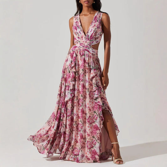 Sweet Tiered Maxi Dress With Side Slit _ French Style