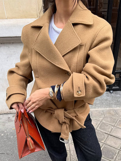 Minimalist Tie Waist Thickened Coat