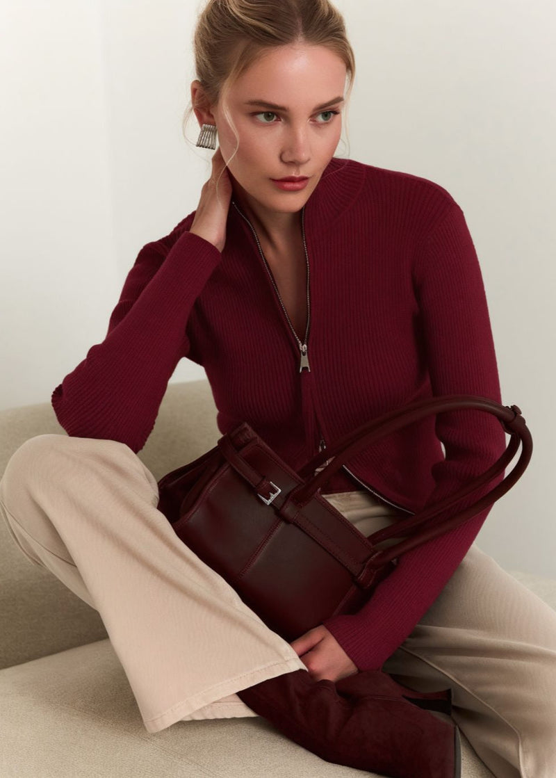 Mila Ribbed Knit Zip-up Sweater