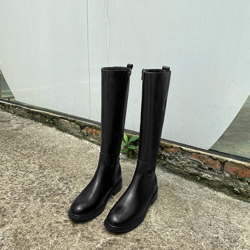 High-grade Thick Bottom Side Zipper Flat Boots