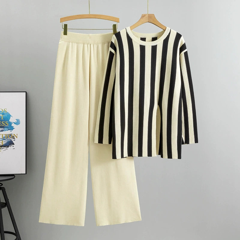 Apricot - Striped Split Hem Two Piece Set