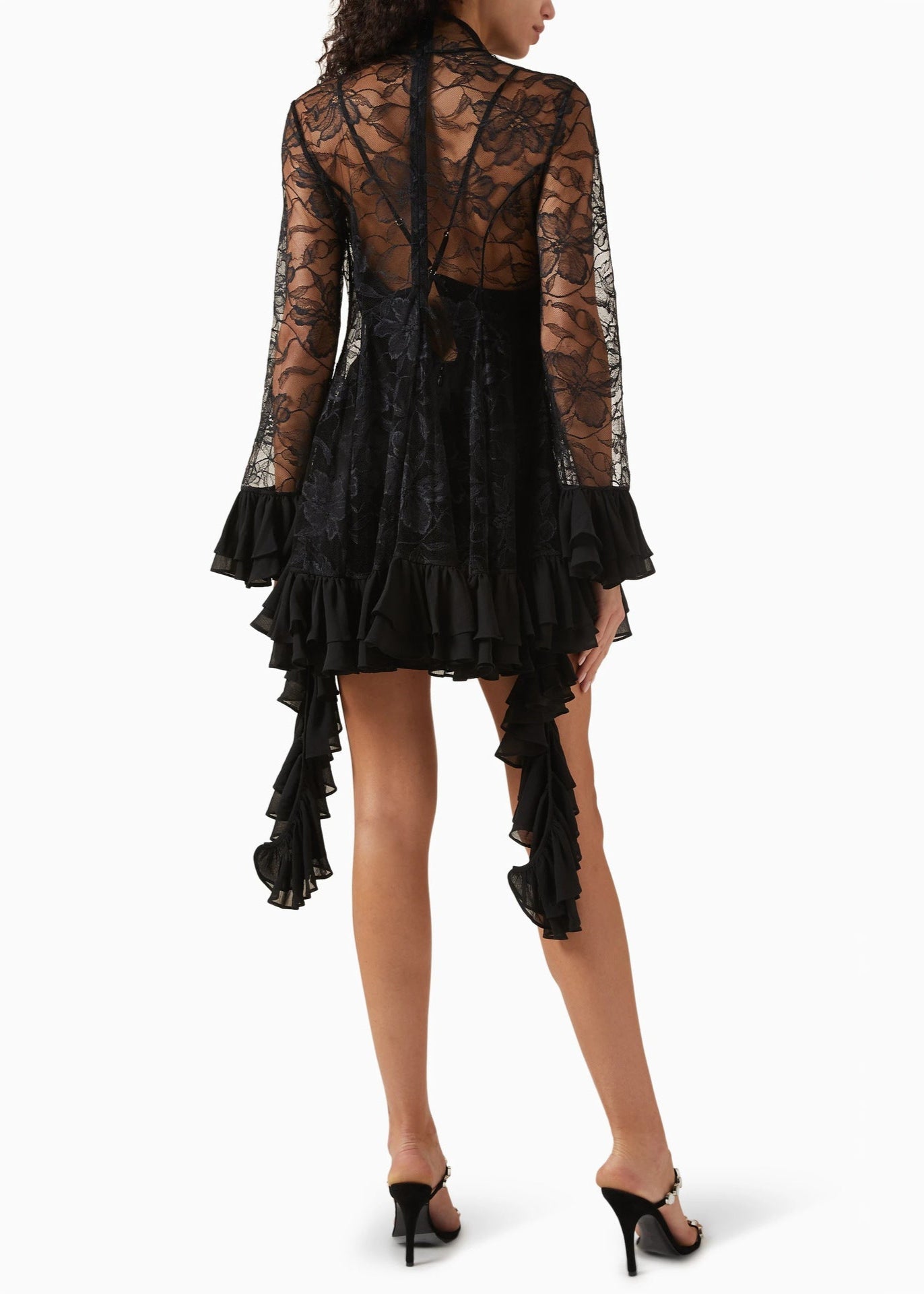 Sheer Lace Ruffle Mini Dress