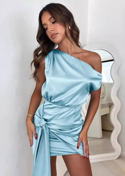 Celeste - One-shoulder Satin Mini Dress