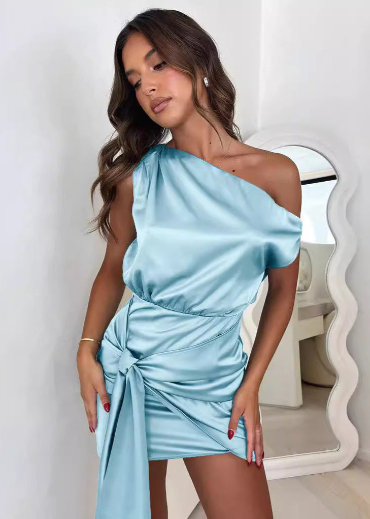 Celeste - One-shoulder Satin Mini Dress