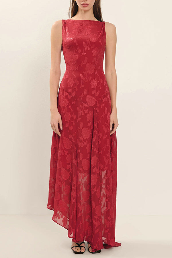 Jacquard Backless Lace-up Slim Irregular Maxi Dress