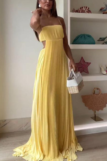 Butter Moment Pleated Cutout Waist A-line Slip Maxi Dress