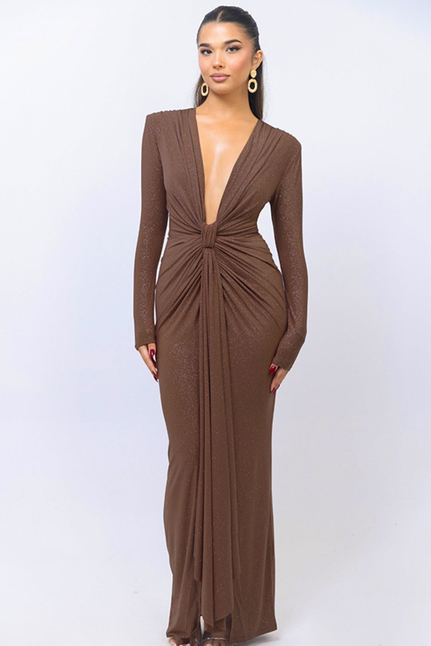 Beverly Deep V-neck Ruched Maxi Dress