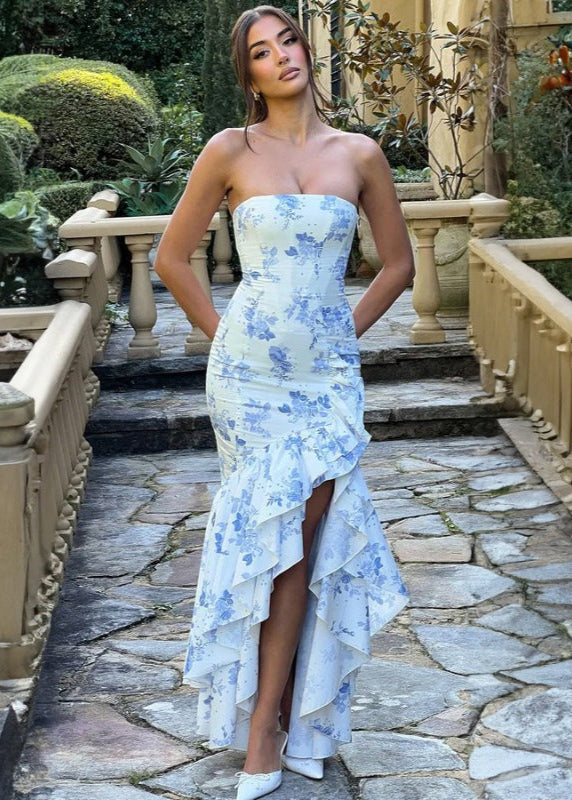 Elegance - Strapless Ruffled Maxi Dress