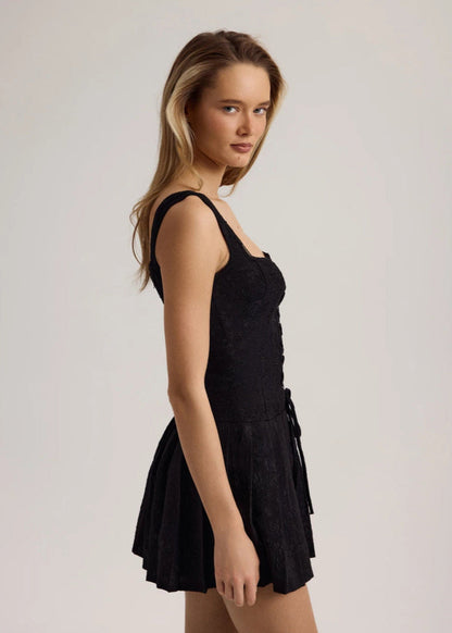 Noir Lace-up Corset Mini Dress