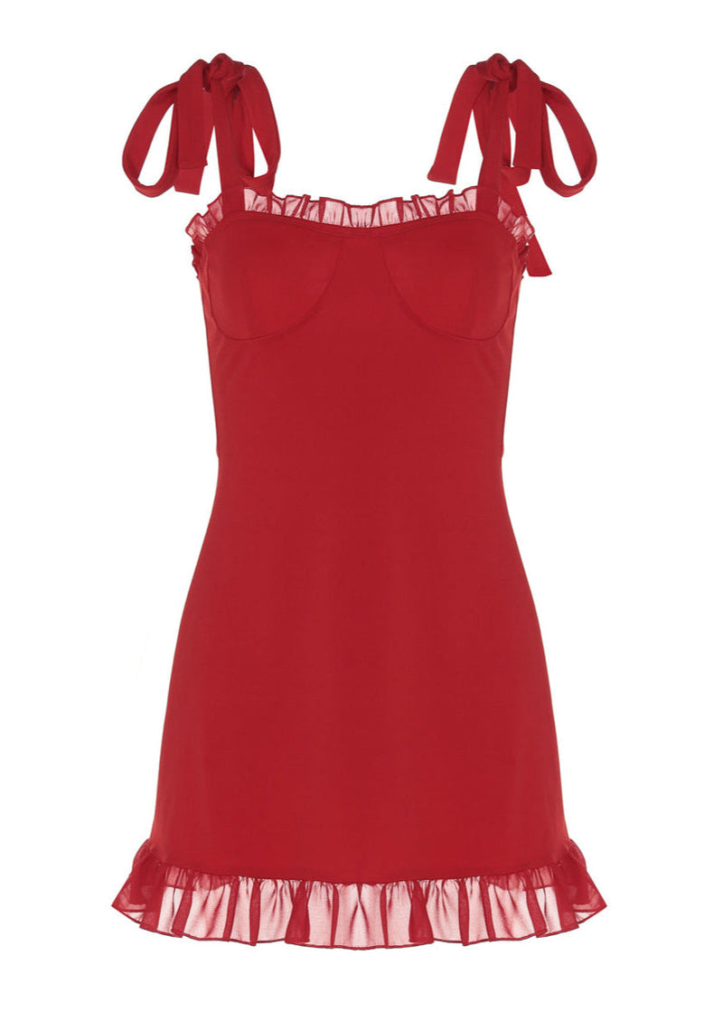 Bella Rouge - Ruffled Tie-strap Mini Dress