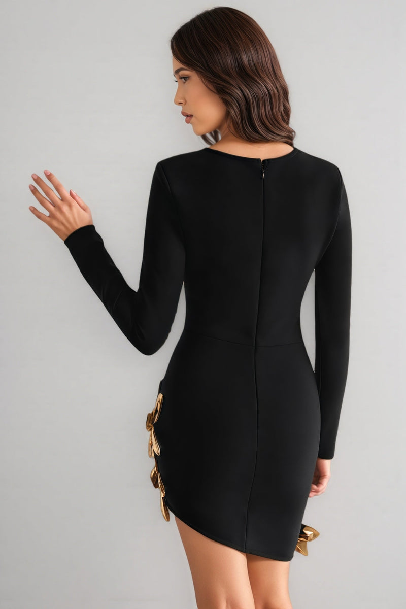 Eliand Black 3d Hip Wrap Mini Dress