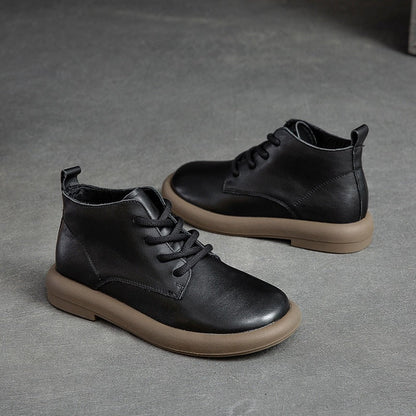 Shu Autumn Flat Round Toe Brushed Retro Comfortable Boots