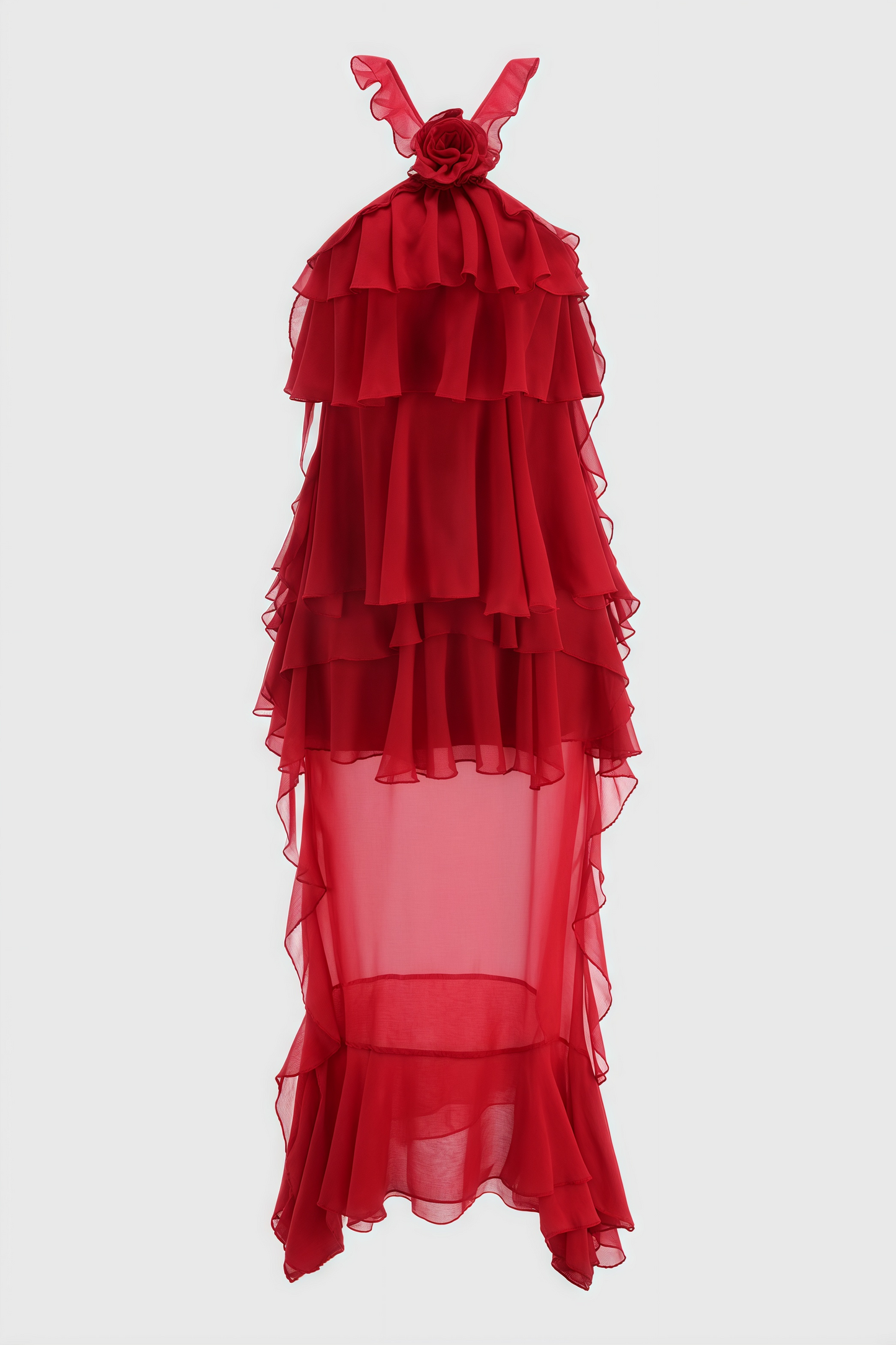 Roalk Red Ruffled 3d Flower Maxi Dress