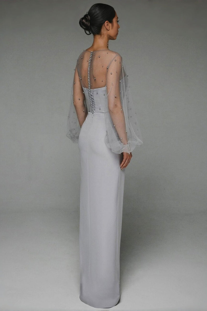Alena Sheath Pearl Maxi Dress-grey