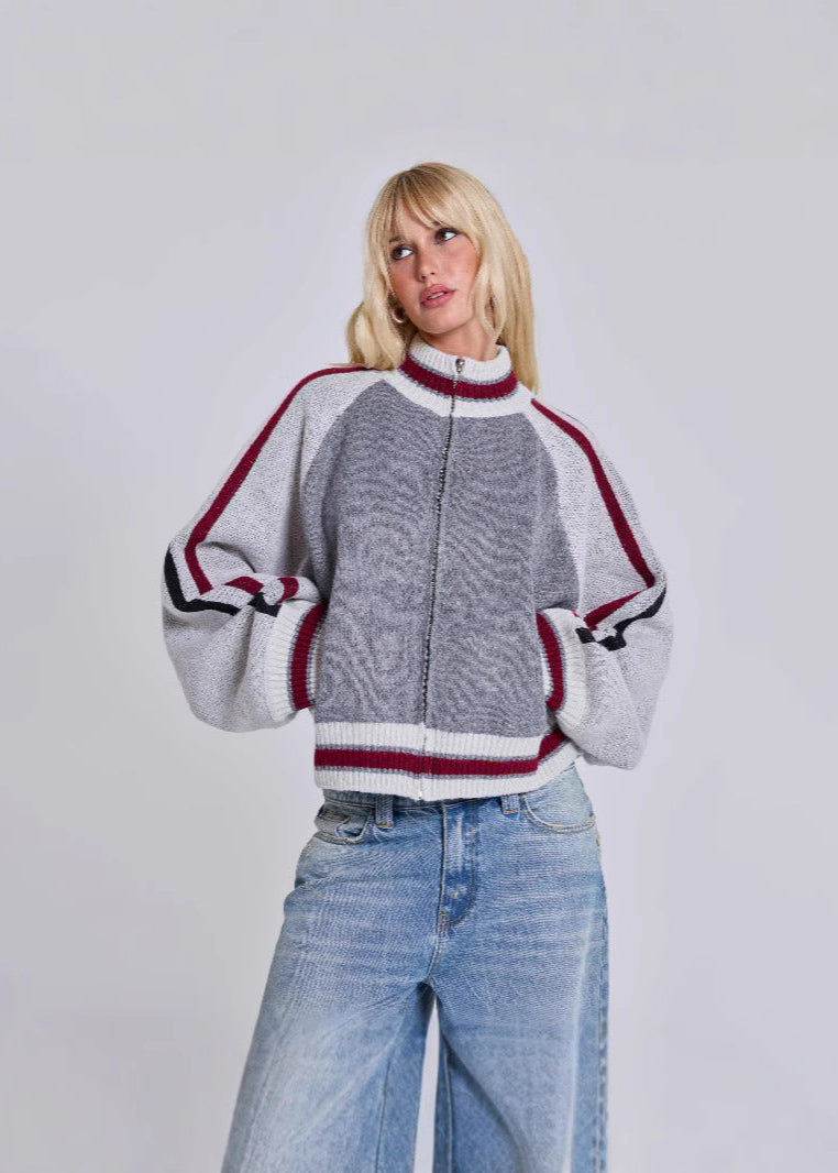 Varsity Knit Zip-up Sweater