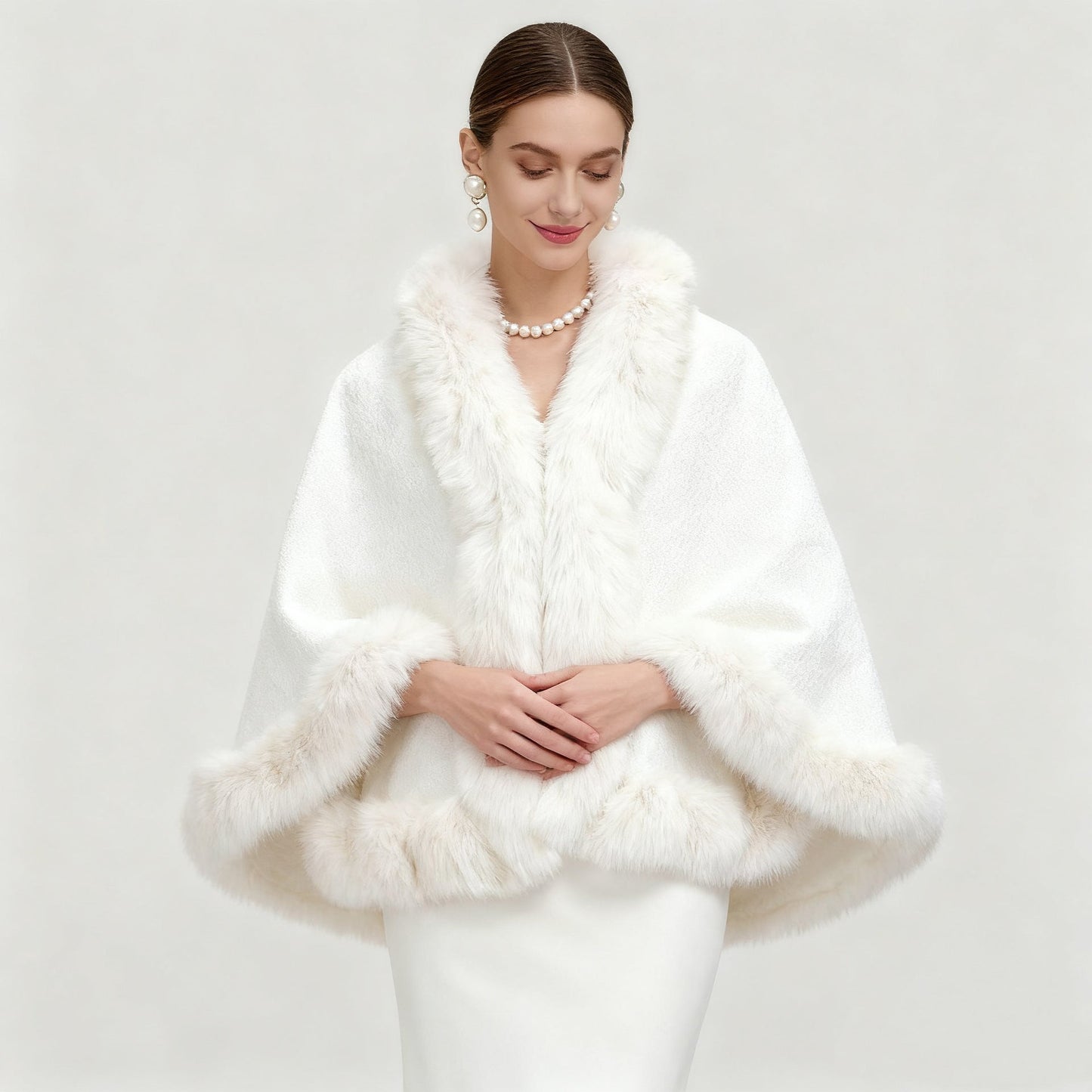 Oversized Faux Fur Paneled Cape Coat